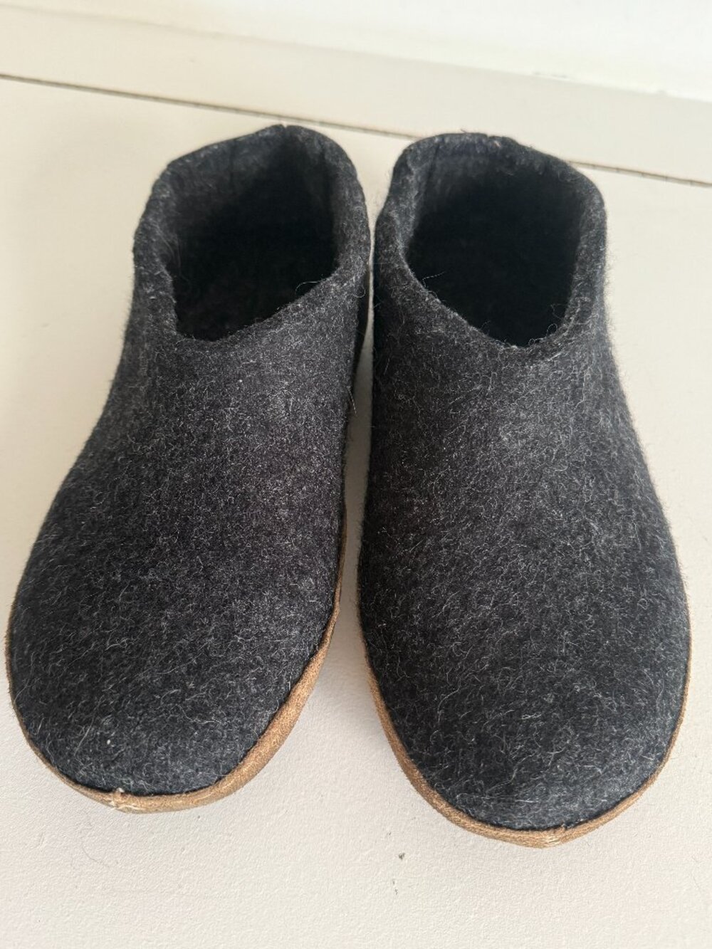 Glerups Shoe Black Wool Slipper With Leather Bottom - EU Size 40